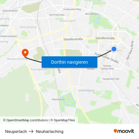 Neuperlach to Neuharlaching map