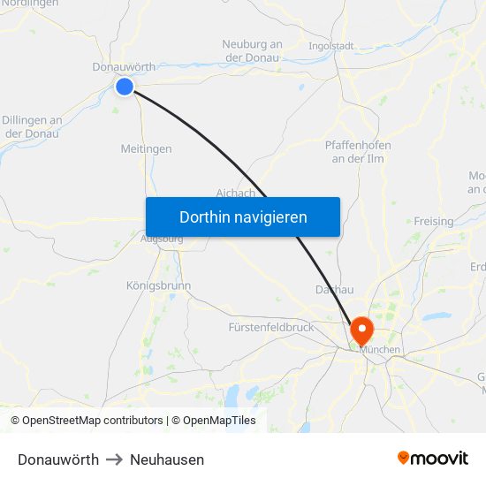 Donauwörth to Neuhausen map