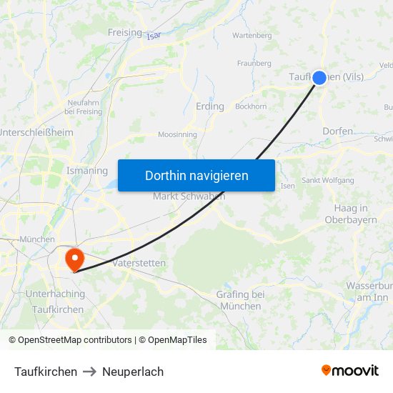 Taufkirchen to Neuperlach map