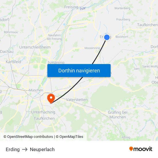 Erding to Neuperlach map