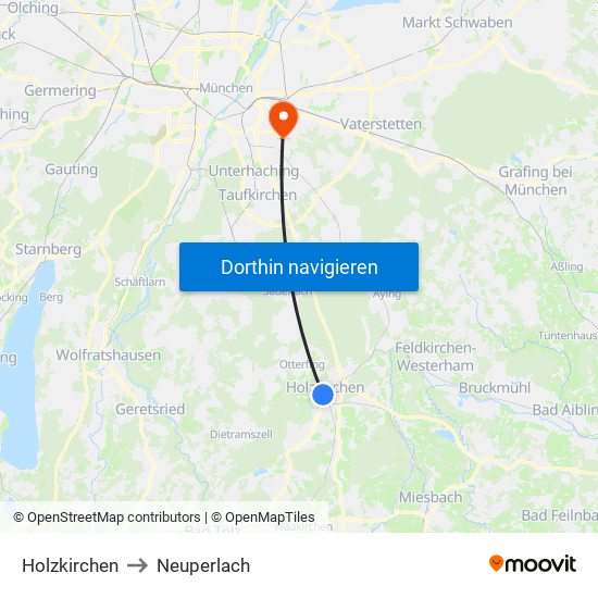 Holzkirchen to Neuperlach map