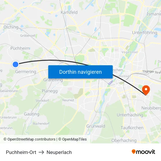 Puchheim-Ort to Neuperlach map