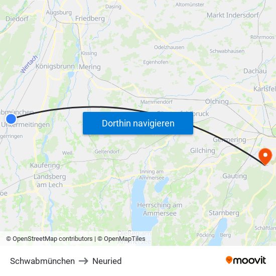 Schwabmünchen to Neuried map