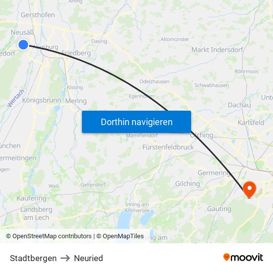 Stadtbergen to Neuried map