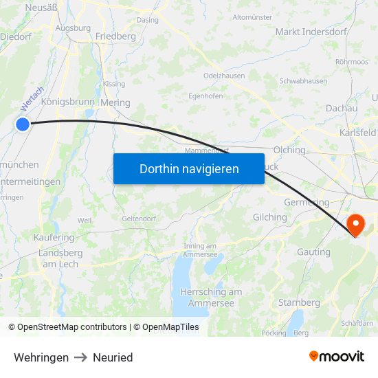 Wehringen to Neuried map