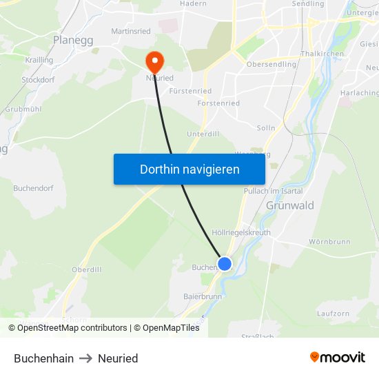 Buchenhain to Neuried map