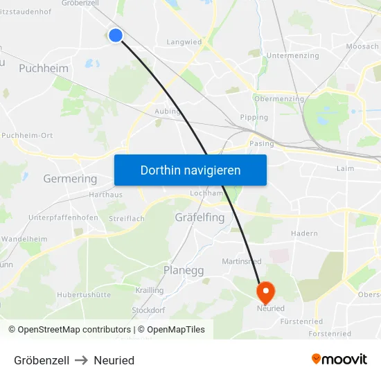 Gröbenzell to Neuried map