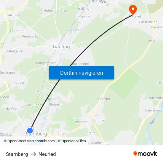 Starnberg to Neuried map