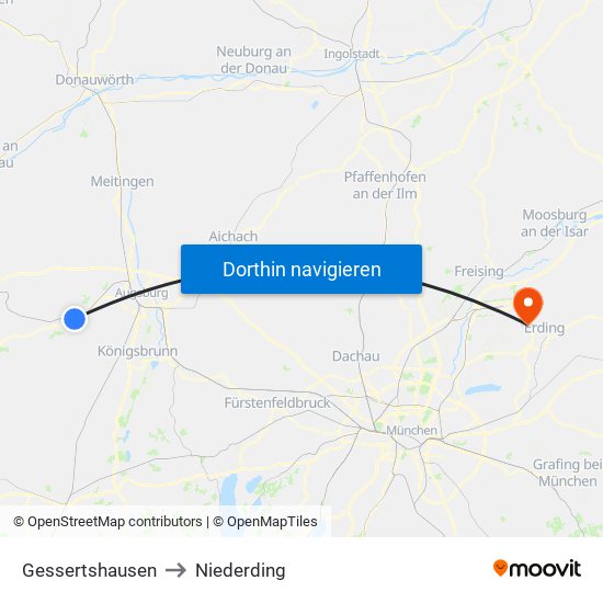 Gessertshausen to Niederding map