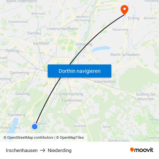 Irschenhausen to Niederding map