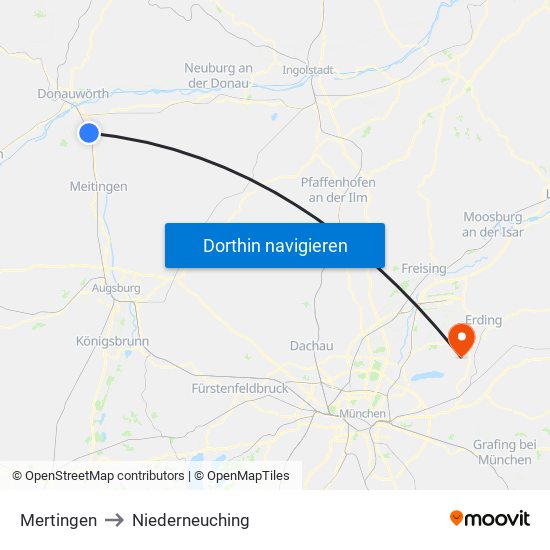 Mertingen to Niederneuching map