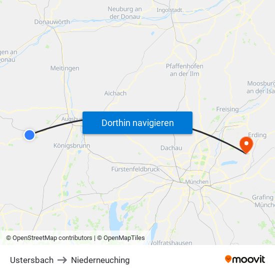 Ustersbach to Niederneuching map