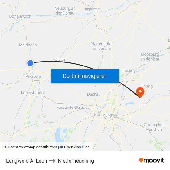 Langweid A. Lech to Niederneuching map