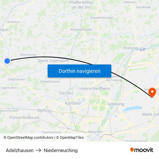 Adelzhausen to Niederneuching map
