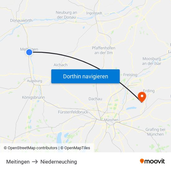 Meitingen to Niederneuching map