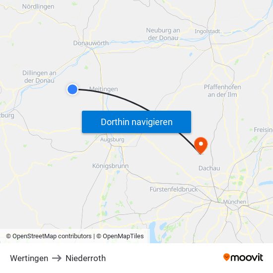 Wertingen to Niederroth map