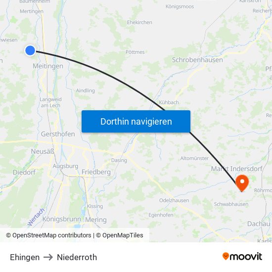 Ehingen to Niederroth map