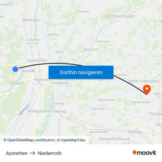 Aystetten to Niederroth map