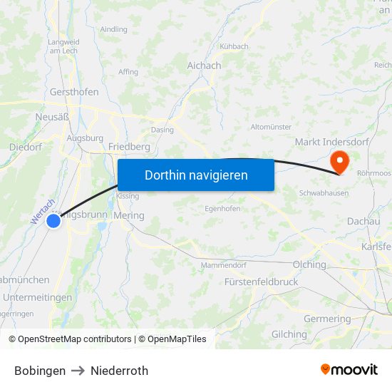 Bobingen to Niederroth map