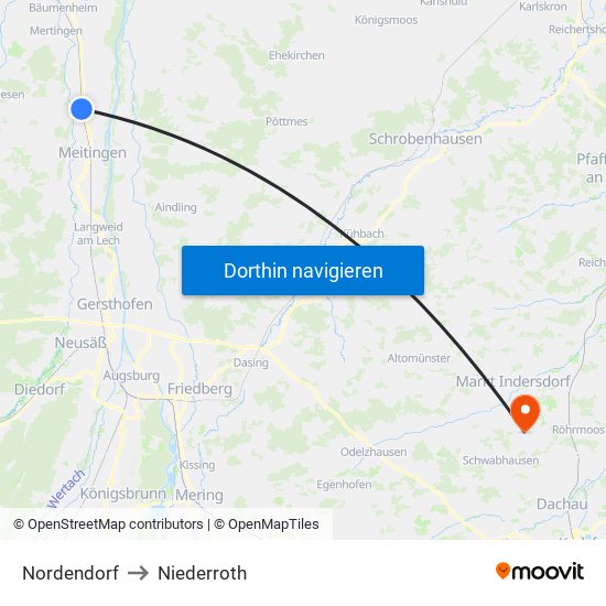 Nordendorf to Niederroth map