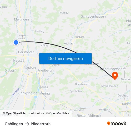 Gablingen to Niederroth map
