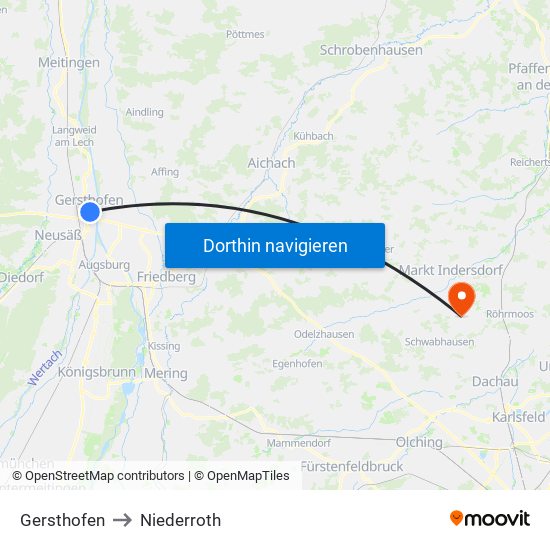 Gersthofen to Niederroth map