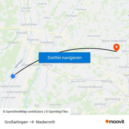 Großaitingen to Niederroth map