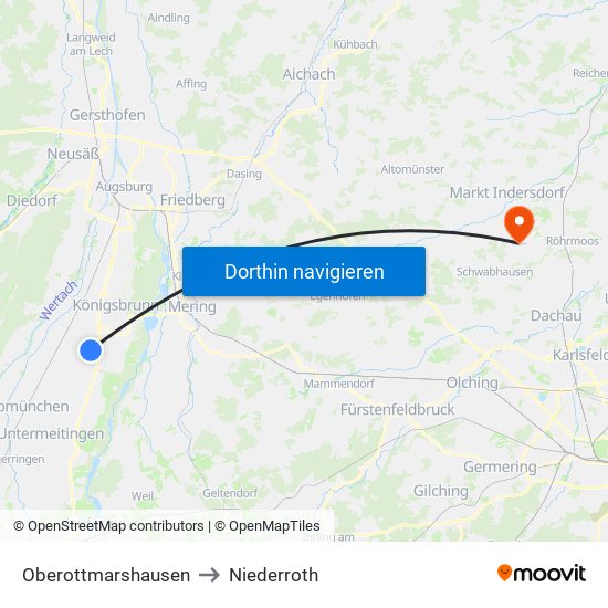 Oberottmarshausen to Niederroth map
