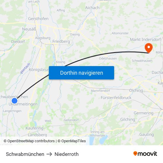 Schwabmünchen to Niederroth map