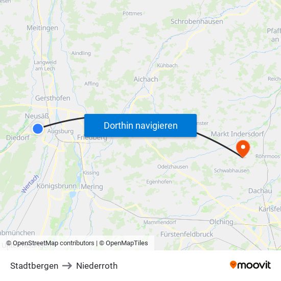 Stadtbergen to Niederroth map