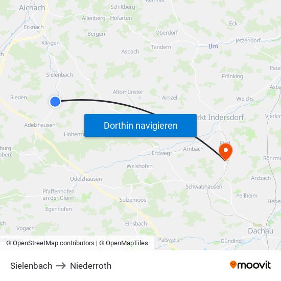 Sielenbach to Niederroth map
