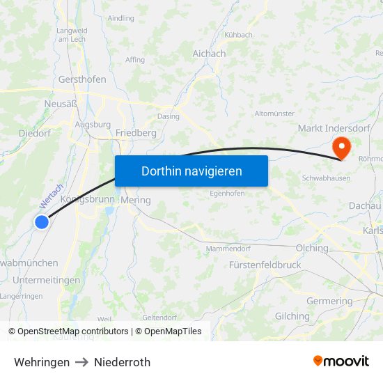 Wehringen to Niederroth map