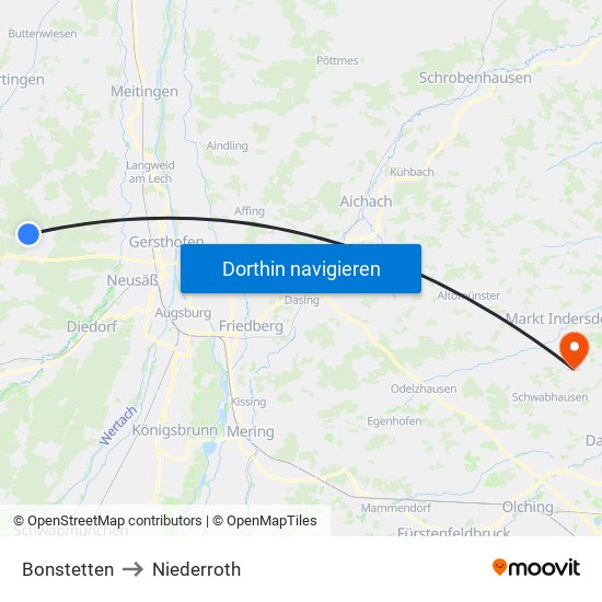 Bonstetten to Niederroth map