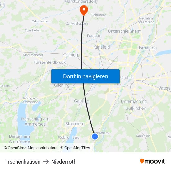 Irschenhausen to Niederroth map