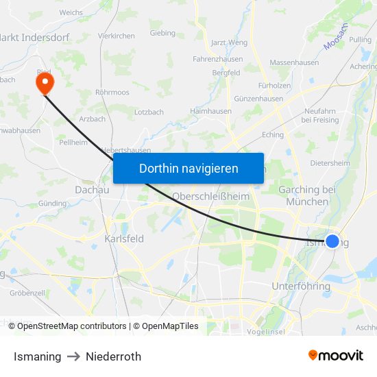 Ismaning to Niederroth map