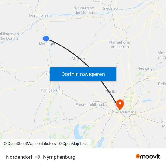 Nordendorf to Nymphenburg map