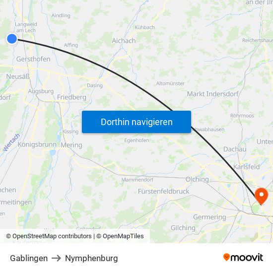 Gablingen to Nymphenburg map