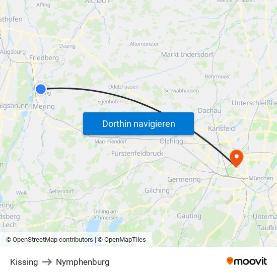 Kissing to Nymphenburg map