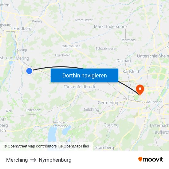 Merching to Nymphenburg map