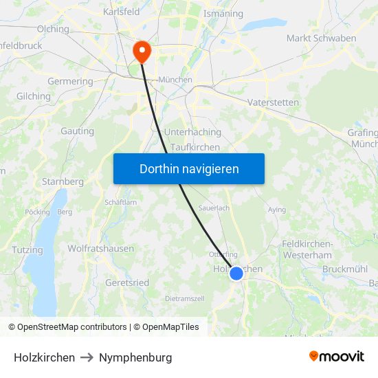 Holzkirchen to Nymphenburg map