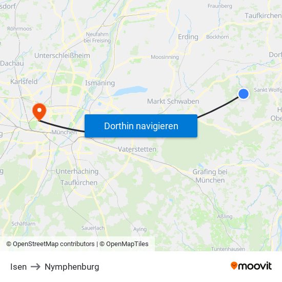 Isen to Nymphenburg map