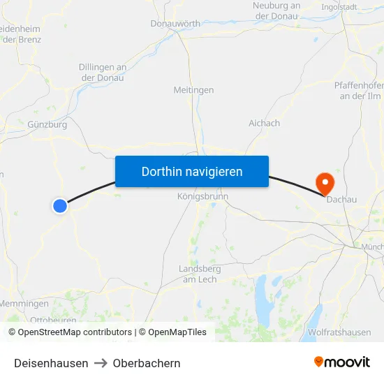 Deisenhausen to Oberbachern map