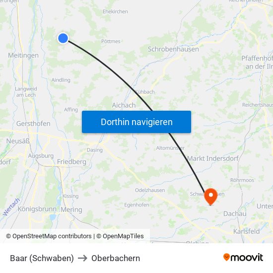 Baar (Schwaben) to Oberbachern map