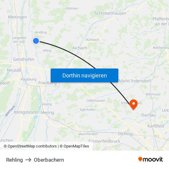 Rehling to Oberbachern map