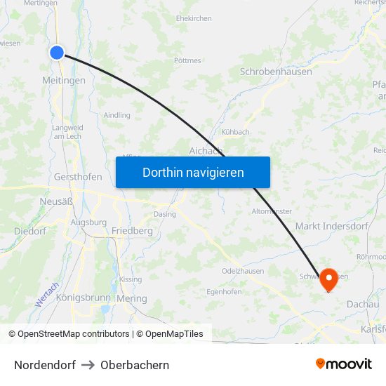 Nordendorf to Oberbachern map