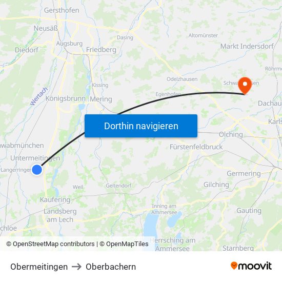 Obermeitingen to Oberbachern map