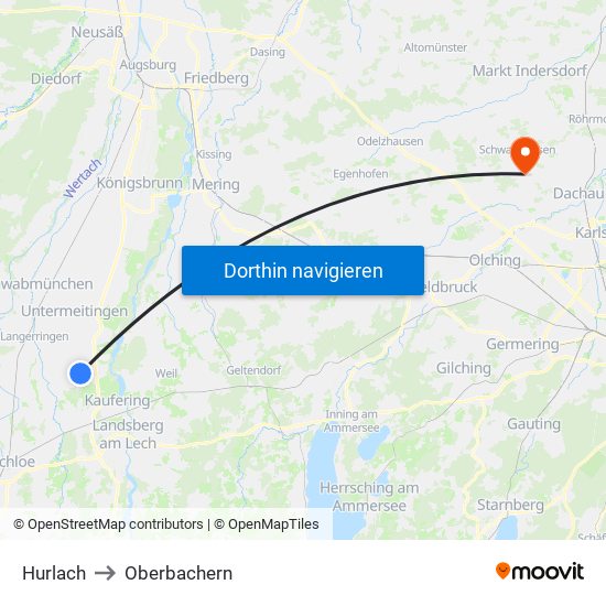 Hurlach to Oberbachern map