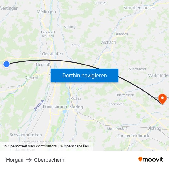 Horgau to Oberbachern map