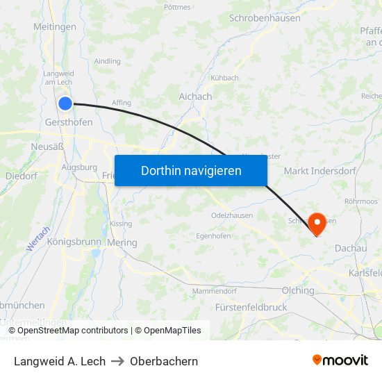 Langweid A. Lech to Oberbachern map