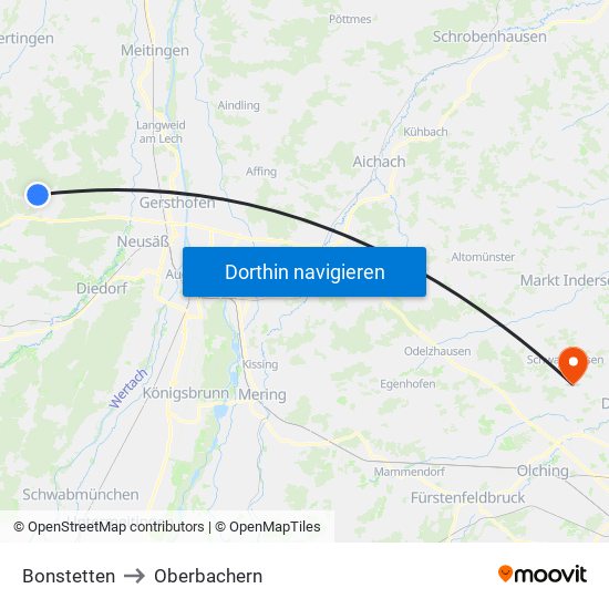 Bonstetten to Oberbachern map